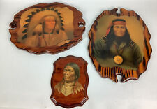 Vintage Native American laminated wood Hanging Plaque set of three picture