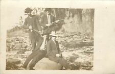 RPPC Postcard; Young Men in Suits w/ Rifles at Creek, Bemidji MN c1910 Trimmed picture