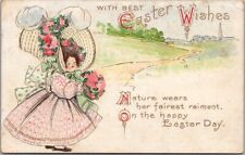 Vintage EASTER Greetings Postcard Girl in Gigantic Bonnet / AMP Co. c1910s picture