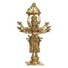 Brass Lady Diya Eight Oil Lamp Deepak Welcome Lady Deeplaxmi Diwali Puja 15 Inch picture