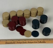 Vintage Clay Poker Chips Lot Of 128 pcs. Red, Blue And Tan Smooth 1-1/4” picture