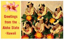 Greetings From Aloha State Hawaii Hula Girls Dancers Chrome Postcard 1971 picture