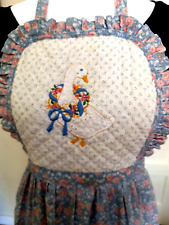 Handmade Vintage Apron Mother Goose Full Bib Cotton Eyelet Embroidery Quilting picture