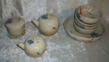 Vintage Blue Floral Crackle Pottery Vintage Tea Pots Sugar Bowl 12 PC Set Japan picture