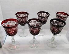  Art Deco 6pcs Red Cut To Clear for wine/Sherri CZECH CRISTAL CHEESE BOHEMIAN  picture