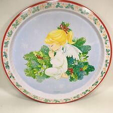 80's Christmas Serving Tray Tin SNP Praying Angel Party Hong Kong 1987 Retro picture