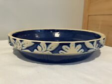 Vintage Clay City Pottery Blue Stoneware Pie Plate With Floral Border #10 picture
