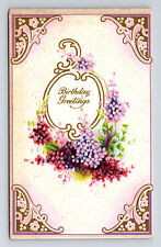 Embossed Victorian Floral Birthday Greetings Purple Red Flowers Postcard picture