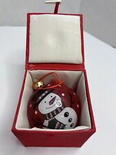 Hand Blown Glass Hand Painted Snowman Christmas Ornament Box picture