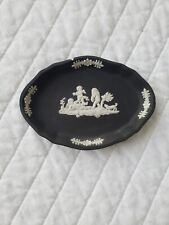 Wedgwood Black Jasperware Trinket Dish Oval Cherubs & Dog Black & White picture