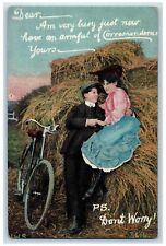 c1910's Sweet Couple Romance Bicycle Farm Unposted Antique Postcard picture