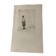 1900's RPPC Boy w/Suspenders Shorts Hat Standing on Sand on Beach w/Ocean Behind picture