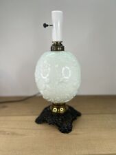 VTG White Milk Glass Spider Web Floral Victorian Goth Oil Lamp Base Electrified picture