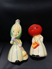  Vintage Anthropomorphic Napco TOMATO And Corn Salt Pepper SHAKERS WITH STOPPERS picture