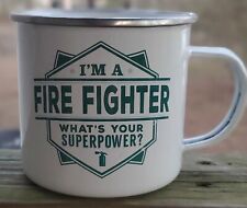 HISTORY HERALDRY FIRE FIGHTER ENAMELWARE TIN CUP 16 OZ. CAMPING GIFT😁 picture