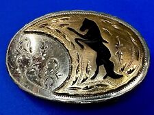 Rearing Horse Shadow Artisan Made Quality Inlay Enamel Vintage Belt Buckle picture