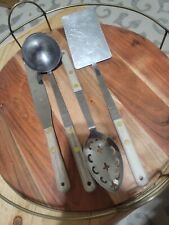 4 Vtg Utica American Maid Ladle, Spatula, Slotted Spoon, Spreader SS Wood Handle picture