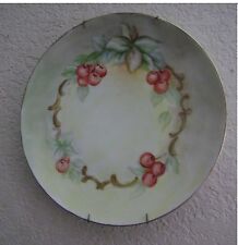 HUTSCHENREUTHER cabinet plate wall hanger cherries ARTIST SIGNED art pottery vtg picture