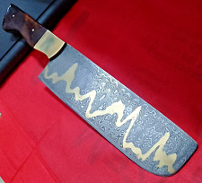 Custom Hand Made Damascus Steel Chopper Brass Added In Both Sides Of The Blade. picture