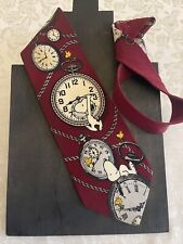 Men's Vintage Snoopy Peanuts Neck tie Burgundy Silk EUC 1980-90 “Right On Time” picture