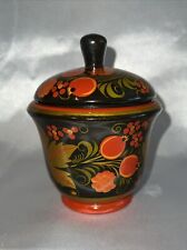 Vintage Russian (USSR) Khokhloma Jar  4.5” Lidded Wood Lacquer Berry Folk picture