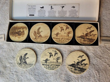 Vintage NEW NOS BARLOW USA Coaster LOT (7) Scrimshaw waterfowl scenes. picture