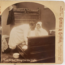 Married Couple Wearing Pajamas Stereoview c1900 Last Bed Blows Light Fight D910 picture