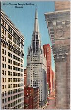Chicago Illinois Temple Building Skyscraper Church Linen Postcard picture