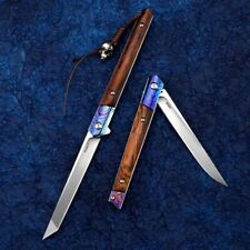 Premium Tanto Folding Knife Pocket Hunting Survival Wild M390 Steel Wood Handle picture