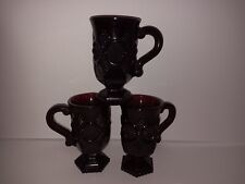 Avon 1876 Cape Cod Ruby Red Glass Pedestal Mugs Vintage 3 Pc Set Collectible picture