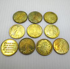 10 Vintage Guardian Angel Pocket Coin Medals Tokens Brass Goldtone Metal 2 Sides picture
