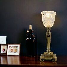 Excelsior Brass Torchiere Table Lamp Flute Crystal Glass Shade Hollywood Regency picture