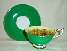 VTG Aynsley Green Fruit Orchard D Jones Footed Teacup Tea Cup Saucer Mint picture