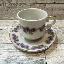 INARCO Tea Cup 2.25” & Saucer 4.25” Purple Flowers Japan Vintage picture