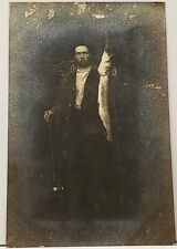 RPPC Fish Man Id'd Frank Barnaby & 14lb Pike Michigan Gibson Estate Postcard H18 picture