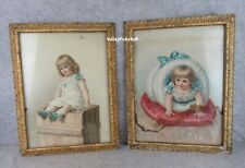 Antique Vintage Victorian Baby Girl Gilt Frame Prints Bedroom Doll Wall Décor picture