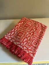 VTG 70s Lady Pepperell Bath Towel Red Coral Cream Scroll Fringe MCM W Tag picture