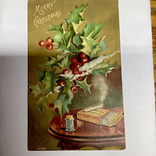 1907 Antique Merry Christmas postcard, Turkish cigarettes & Holly Undivided Back picture