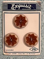 3 Vintage Plastic Buttons Exquisit Original Card Brown Beige 1-1/8