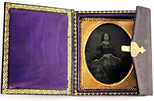 Antique Civil War Era Lady Woman Ambrotype Unique Purse Style Full Case Pugh's picture