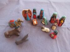 Mini Ecuadorian Pottery Nativity Set, Vintage, ships with wooden box. picture