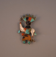 Extraordinary Old Antique Zuni Indian Silver Inlay Pin -  Apache Crown Dancer picture