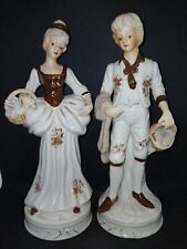 VTG Porcelain Young Lady With Flower Basket ,Young Man With Picnic Basket B3 picture
