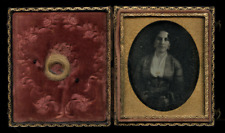 1/6 Sealed Daguerreotype Photo Pretty Woman Gold Jewelry Lock of Memorial Hair picture