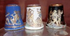 Vintage Sewing Thimble Greek Roman Greece Hand Painted Ceramic Artwork Lot Of 3 picture