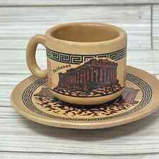 Parthenon Miniature Cup Saucer Stoneware Mug D H Pottery Mark Greece Espresso picture
