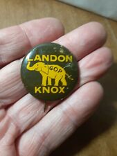 Landon Knox 1936 Vintage GOP Elephant Pin Back Button Green Duck Co Chicago picture