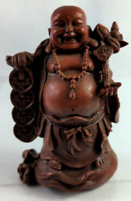 Vintage Buddha Statue - Resin Laughing Lucky Coin Money Buddha - Red - 6