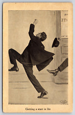 Original Old Vintage Antique Postcard Image Gentleman Running Suit Hat 1910 picture
