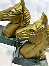 VTG Equestrian Horse Head Bust Brass Bookend Statues Marble Unique  9.5”X6.5